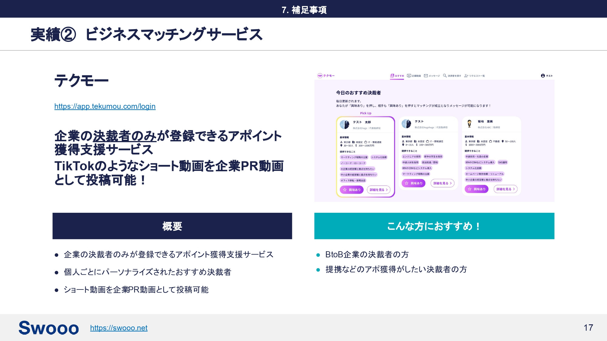株式会社ゼロイチスタート - Swooo(スゥ-)紹介資料 - {(17 + 1)}ページ目