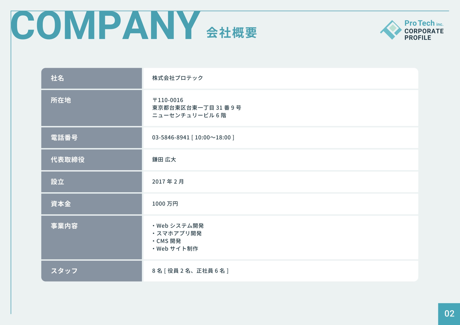 株式会社プロテック - 会社案内 - {(2 + 1)}ページ目