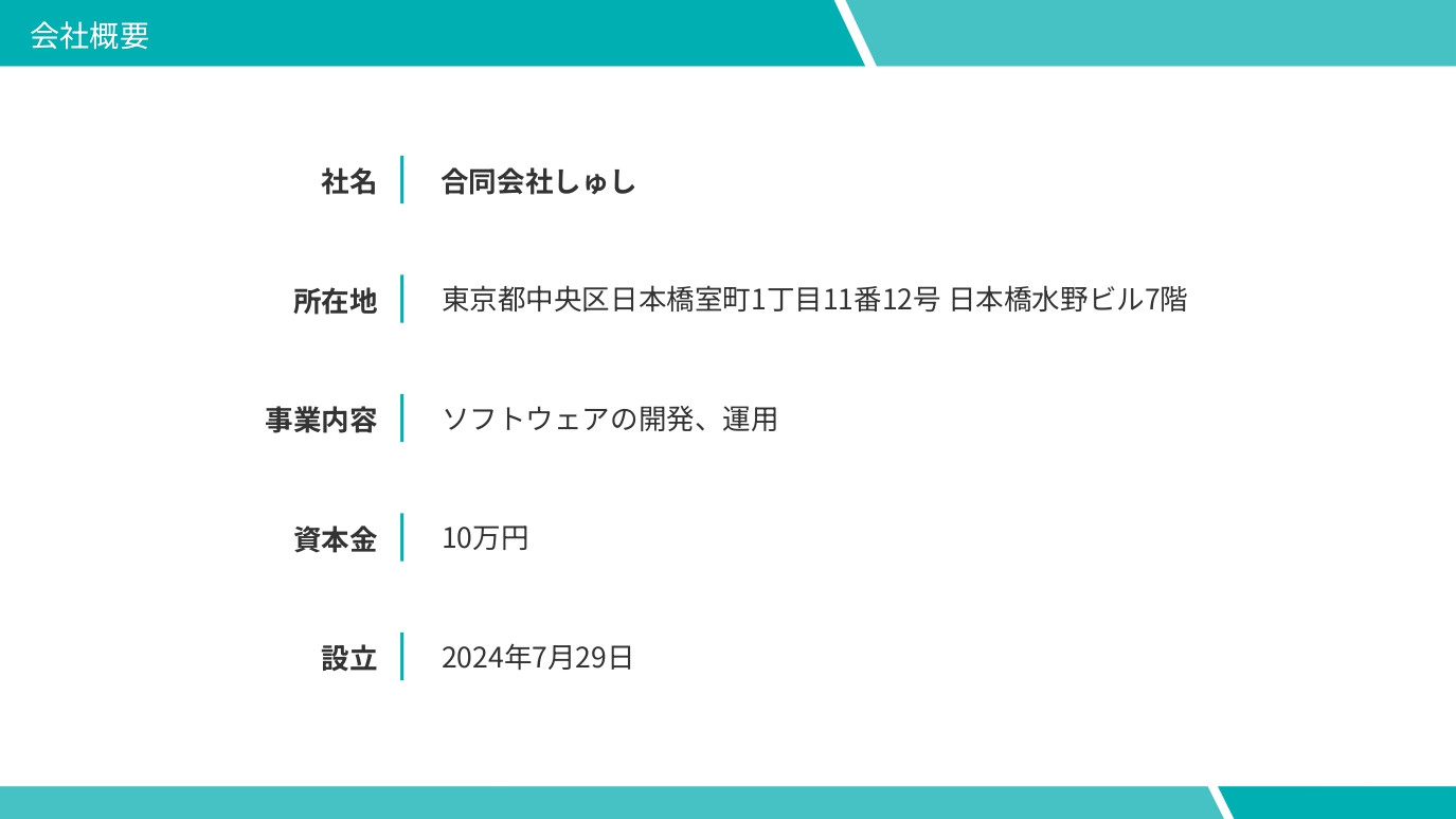 合同会社しゅし - 会社案内 - {(7 + 1)}ページ目