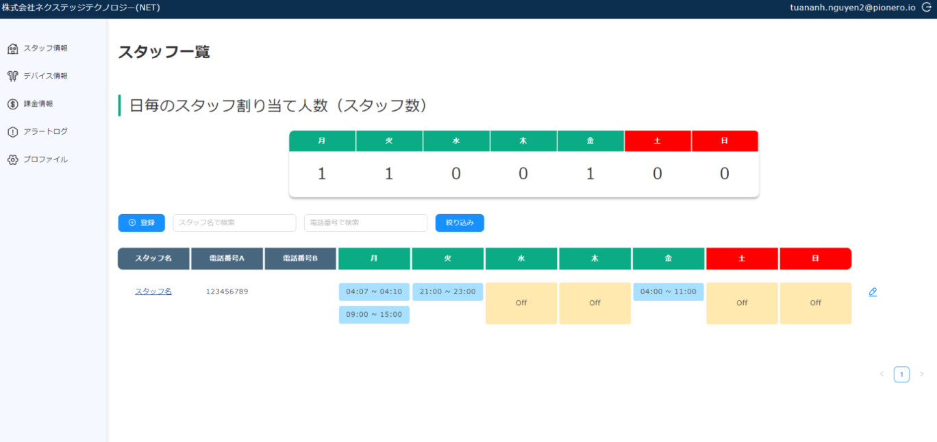 ネクステッジテクノロジー様のスマートケアシステムのスクショ